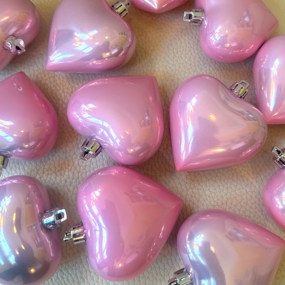 Set of 12 Shiny Pink Valentines Heart Ornaments Brand New - Picture 3 of 4